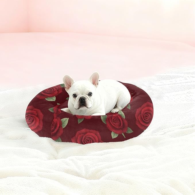 Pet Dog Bed Anti-Slip fluffier Orthopedic Dog Bed for Medium Size Pets Supplies Red Rose Seamless