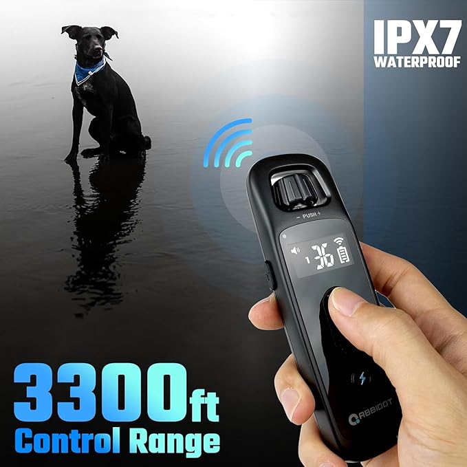 ABBIDOT Dog Shock Collar, 3300 FT Dog Training Collar with Remote, IPX7 Waterproof with 4 Training Modes, Rechargeable E-Collar for Small Medium Large Dogs (15-120 lbs)