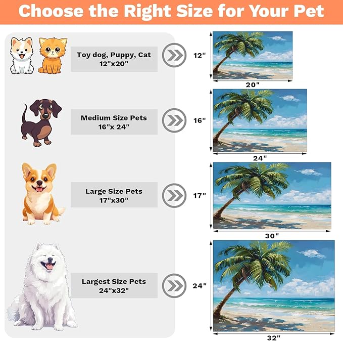 Hawaiian Seaside Dog Food Mat for Floors Absorbent, Quick Dry Water Dispenser Mat for Food, Water, Pet Supplies 17" x 30", Summer Palm Tree