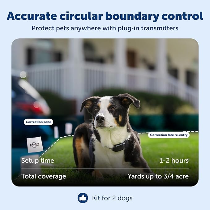 PetSafe Stay & Play 2-Dog Wireless Fence with Replaceable Battery Collar - Circular Boundary Covers Up to 3/4 Acre - Contains 2 Receiver Collars