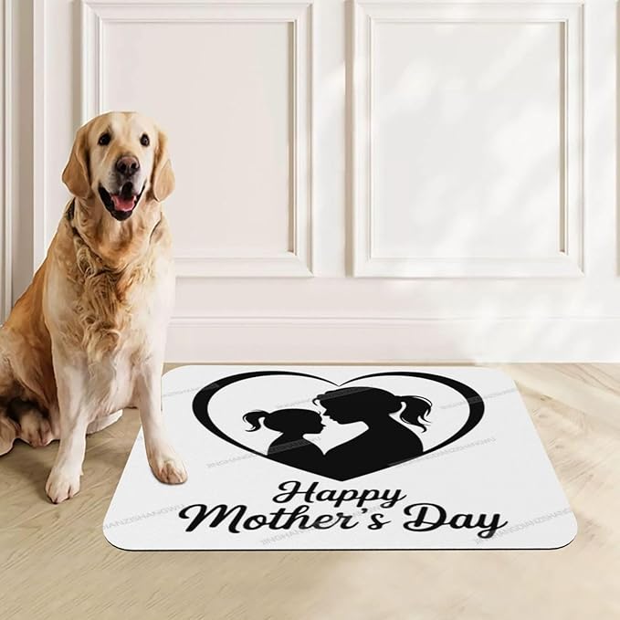 Pet Feeding Mats with Residue Collection Happy Mother's Day Floral Gift for Mom Il Waterproof Dog Cat Bowl Mat 24x16In with Prevent Water Food Spills