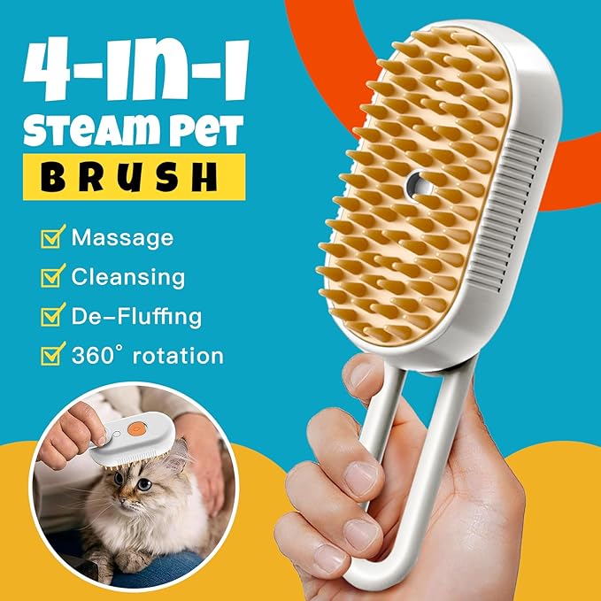 Cat Steam Brush Cats Brushs, Cat Steams Brushfor Shedding, 4-In-1 Self-Cleaning PetSteam BrushWith 360° Rotating Arm for Long and Short Hair Cats and Dogs Grooming Supplies