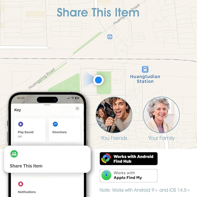 Smart Tracker Tags 2 Pack-for Android or iOS,Dual System Smart Tags、Bluetooth Tracker Work with Apple Find My or Google Find Hub App,Item Locator for Backpack,Pet,Keys,IP67 Waterproof (Black)