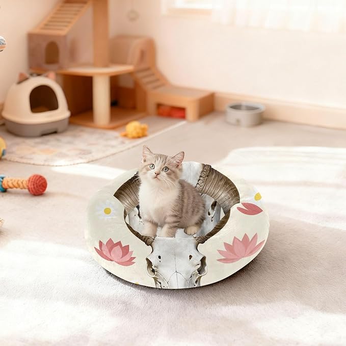 Pet Dog Bed Warm & Soft fluffier Calming Bed for Small Size Pets Supplies Desert Cow Design