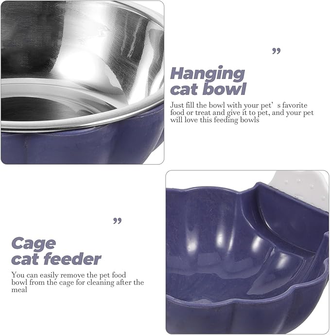 TEHAUX Hanging Pumpkin Pet Bowl Small Blue, Detachable Stainless Steel Dog and Cat Feeding Water Bowl for Crate and Cage Puppy Supplies