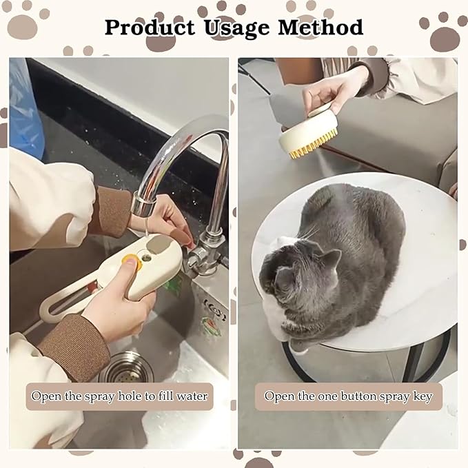 2 Pcs Pet Spray Massage Brush, Cat Hair Steam Brush for Shedding,Cleaning Pet Brush for Massage and Bathing with One Click Spray,Silicone Grooming Spray Comb with 360° Rotating Arm
