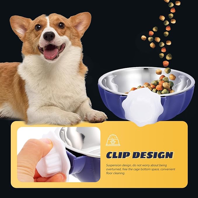 OUNONA Hanging Stainless Steel Dog Food Bowl Large Sturdy Feeding Supply Blue Convenient Pet Feeder for Puppies and Dogs