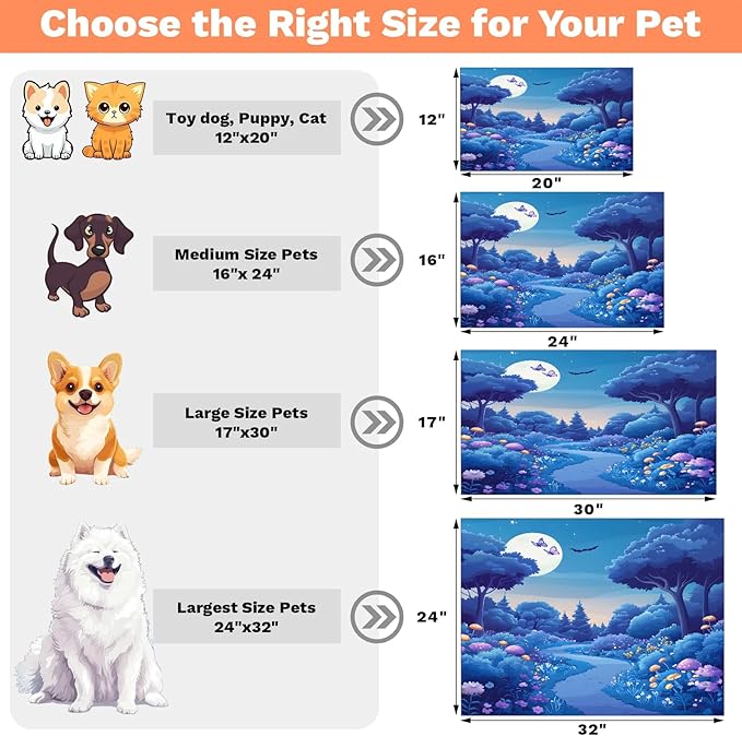 Forest Moon Dog Food Mat for Floors Absorbent, Quick Dry Water Dispenser Mat for Food, Water, Pet Supplies 12" x 20", Flower