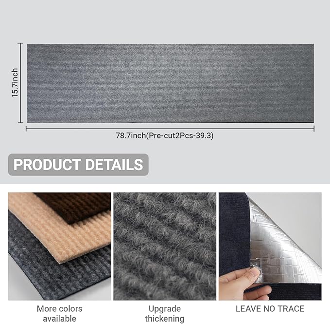 Cat Scratching Mat, Couch Cat Scratch Protector 78.7"x15.8", Cat Scratcher Self-Adhesive Carpet for Furniture Protection, Cat Scratch Post Replacement, DIY Cat Tree Climbing Shelves (Light Gray)