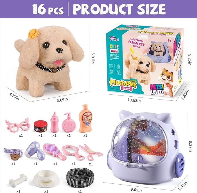 16 Pcs Robot Dog Toys for Girls, Toys for 3 4 5 6 7 8 Year Old Girls Kids Boys, Realistic Robot Puppy Toddlers Girl Toy for 5-7 6-8, Ideas Birthday Gifts for Girl 3 4 5 6 Year Old