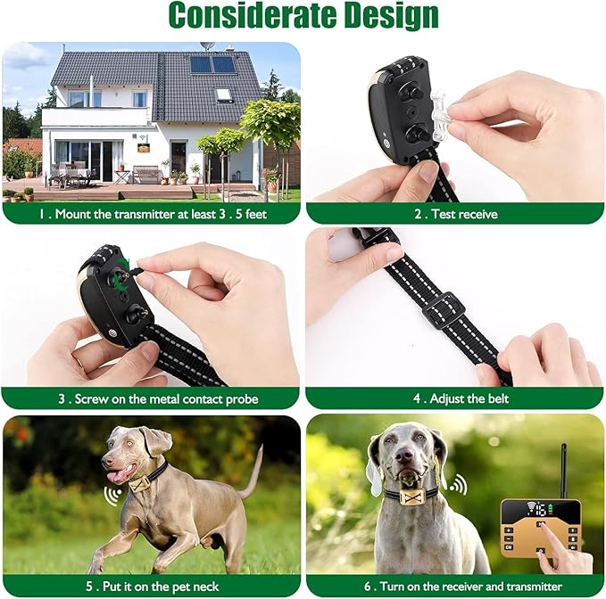 Wireless Dog Fence，Electric Dog Fence Wireless System & Training Collar,2-in-1 Wireless Safe Boundary,Adjustable Pet Containment Fence System,Rechargeable Collar for Dogs.（Gold） (Extra Collar)