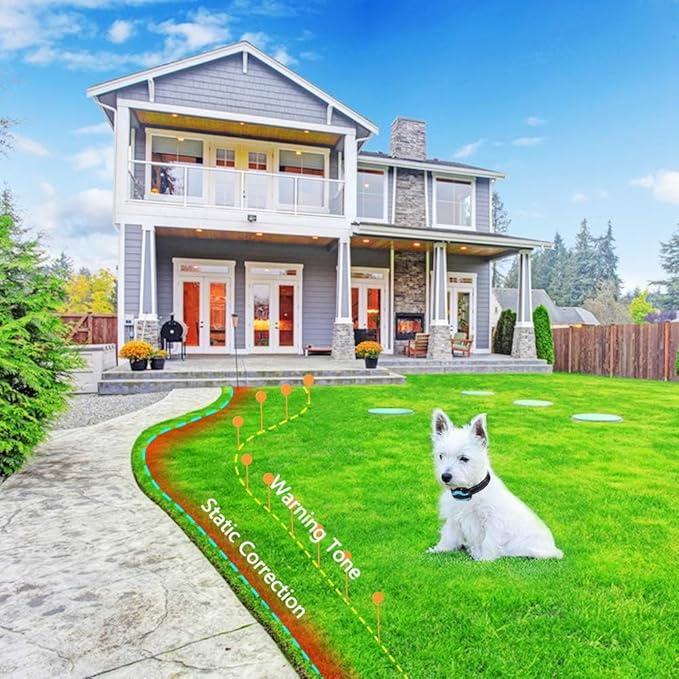 PcEoTllar Electric Fence for Dogs, Electric Dog Fence System, 1 Water Resistant Collar Receiver, with 656Ft Underground/Aboveground Boundary Wire, for Small Medium Large Dogs
