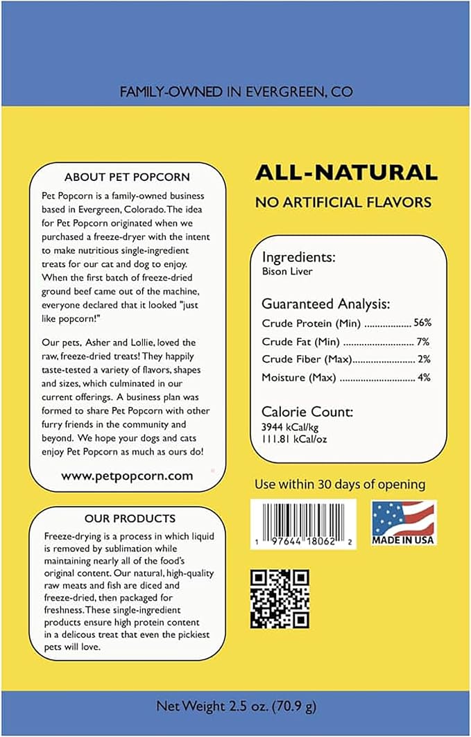 Freeze-Dried Raw Treats - Bison Liver - 2.5oz Bag, Dog & Cat Snacks, Single Ingredient, Natural, Pet Food Topper, Protein‑Packed Meat (Pack of 2)