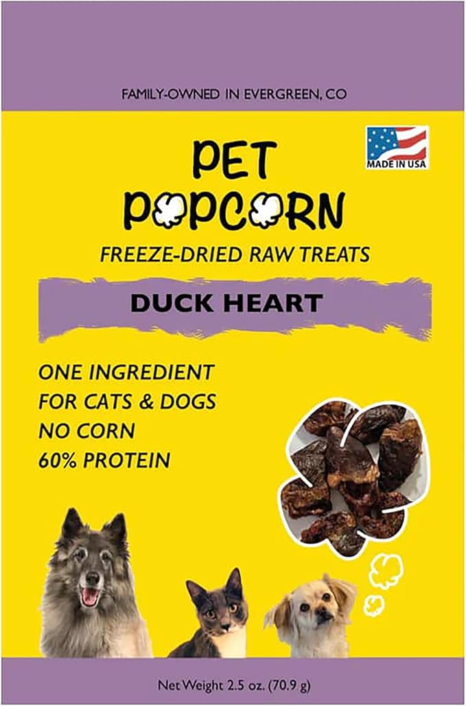 Freeze-Dried Raw Treats - Duck Heart - 2.5oz Bag, Dog & Cat Snacks, Single Ingredient, Natural, Pet Food Topper, Protein‑Packed Meat