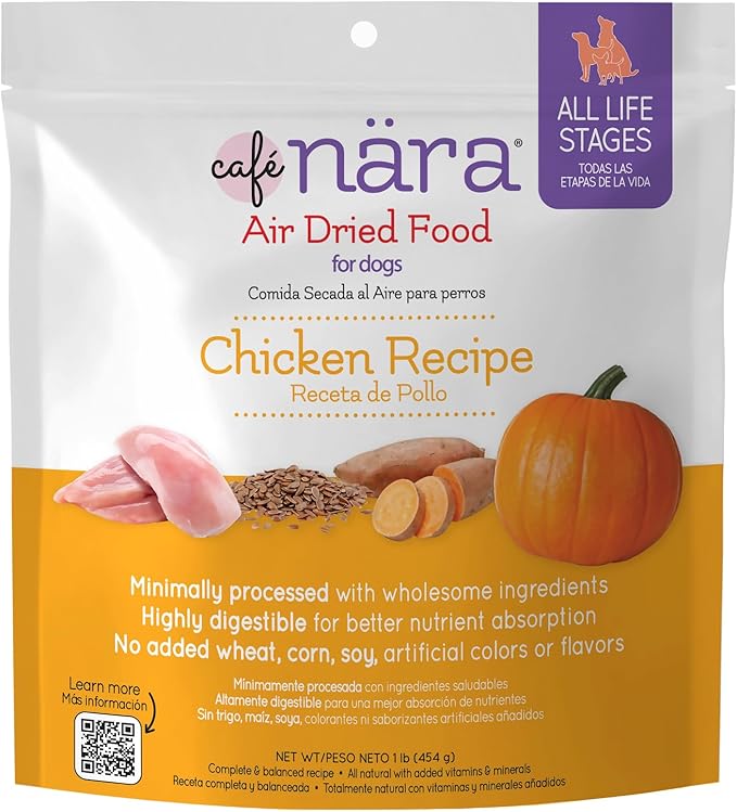 Café Nara Air Dried Dog Food, Chicken Recipe, Complete Meal, Food Topper, or Treat, Made in USA for All Breeds and Ages, 1 lb (16 oz) Bag