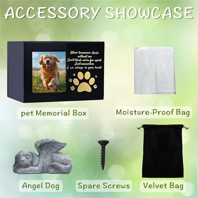 Dog and Cats Ashes Container Pet Container with Resin Angelic Figurine and Personalizing Memorial Feature Supply Box for Cats and Dog