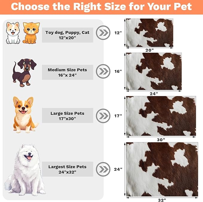 Brown Fur Dog Food Mat for Floors Absorbent Dog Bowl Mat for Food and Water Dispenser Quick Dry Cat Food Placemat Pet Supplies 12" x 20", Milk Cow Skin