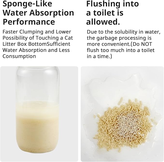 Tofu Cat Litter Clumping, Flushable,Ultra Absorbent and Fast Drying,Solubility in Water,Really Dust-Free Esay Clean,Dust-Free,100% Natural Materials,Less Scattering,33.6lb (5.6lb* 6bags)