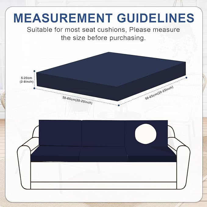 HANDONTIME 8Pcs Patio Cushion Covers Stretch Outdoor Couch Cover Replacement Cushions for Outdoor Furniture Waterproof Patio Furniture Cover for Pets Sofa Covers Washable (Navy,Cover Only)