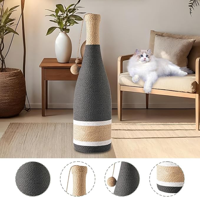 Cat Scratch Post,with Ball Wine Bottle Natural Vertical Supplies - Stimulating Cat Toys,for Mental Stimulation Simulation Home Play Training Floor Play Travel Indoor