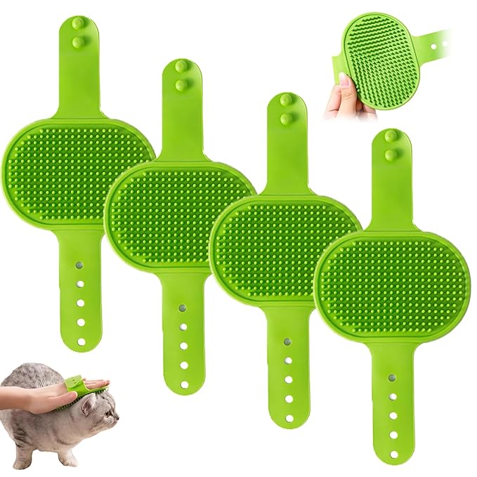 Silicone Grooming Strap Pad for Cats, Silicone Grooming Strap Pad 2-in-1self Groomer for Kitten,Bathing Brush,Scratching Board Pet Supplies for Cats Tree Furniture Sofa Chair Legs (4pcs Green)