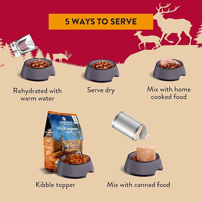Addiction Homestyle Venison & Cranberry Dinner Raw Alternative Dog Food - Gently Air-Dried Complete Meal or Dog Food Topper for Digestive and Skin and Coat Health, 2 lb