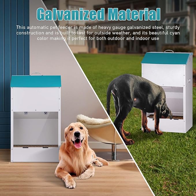 Automatic Dog Feeder Large Breed 50 lb, Galvanized Metal Gravity Self Feeding Dog Food Dispenser Extra Large Automatic Pet Feeder, for Indoor or Outdoor Use