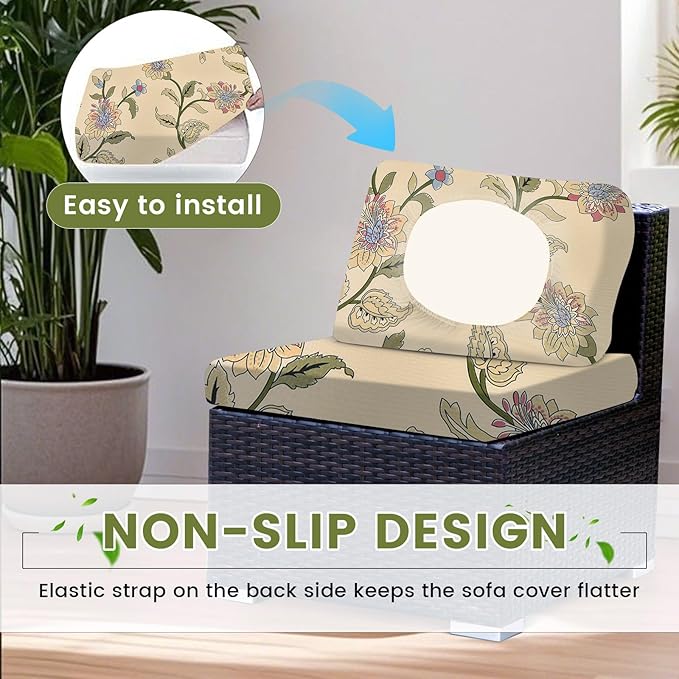 HANDONTIME 8Pcs Patio Cushion Covers Stretch Outdoor Couch Cover Replacement Cushions for Outdoor Furniture Waterproof Patio Furniture Cover for Pets Sofa Covers Washable (Boho Floral,Cover Only)