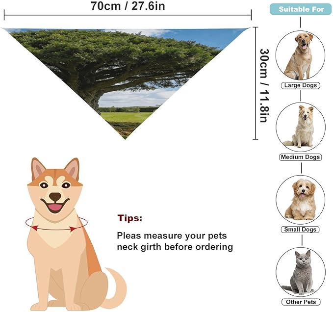 Dog Bandana Spring Pet Scarf Adjustable Triangle Landscape Tree Printing Dog Bib Washable Polyester Puppy Bandana for Small Medium Large Dogs Cat Birthday Party Supplies