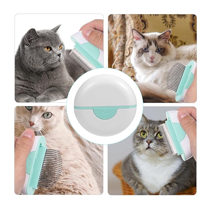 ibasenice Cat Hair Removal Comb and Grooming Brush with Massage Function, Mint Green Pet Shedding Tool for Cats, Soft Hair Cleaning Comb for Fur Removal and Bath Use