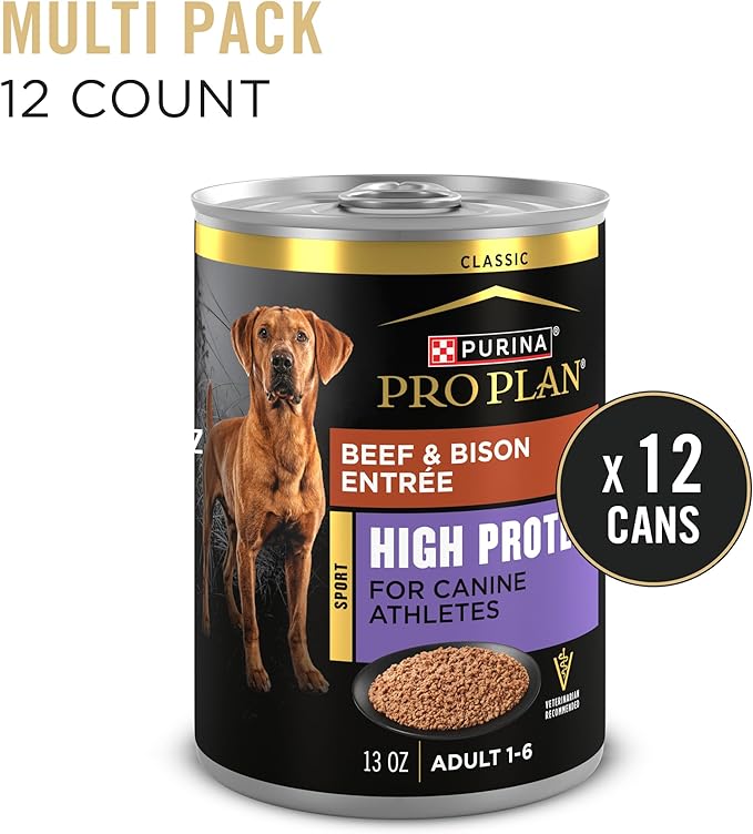 Purina Pro Plan Sport High Protein Wet Dog Food Beef and Bison Entrée - (Pack of 12) 13 oz. Cans