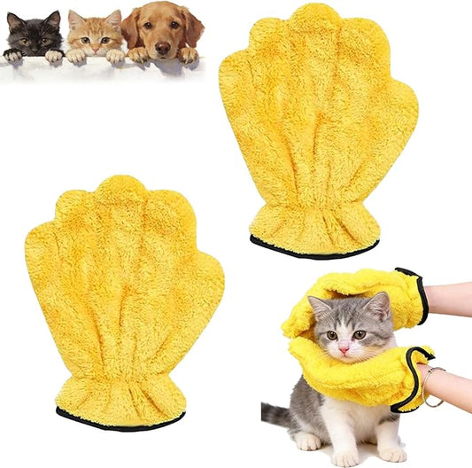 2026 New Corals Fleece Pet Grooming Gloves, Soft Cat Bathing Mitts, Gentle Absorbent Towel Gloves, Reusable and Lightweight, Quickly Drying Dogs Cats (Yellow, 2pcs)