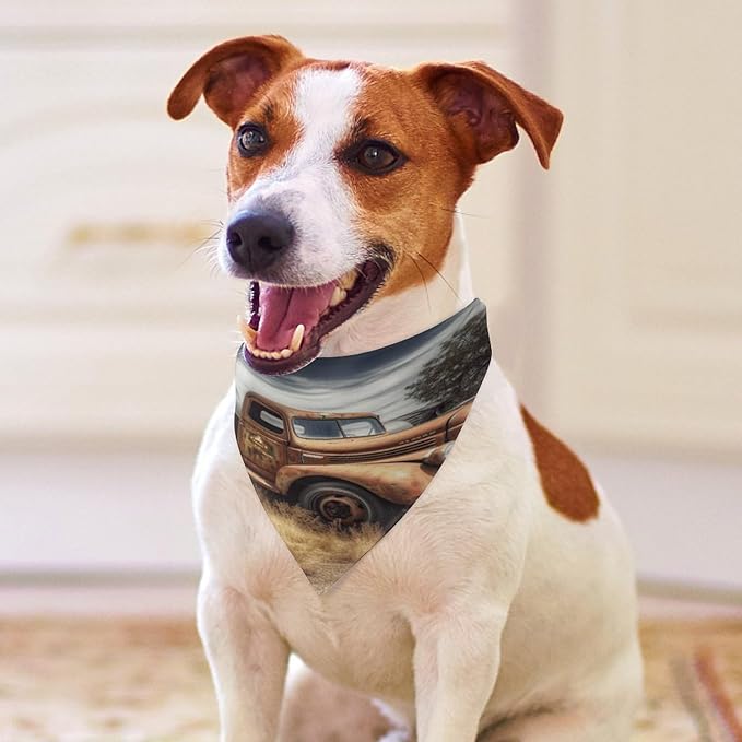 Dog Bandana Spring Pet Scarf Adjustable Triangle Old Truck Car Printing Dog Bib Washable Polyester Puppy Bandana for Small Medium Large Dogs Cat Birthday Party Supplies