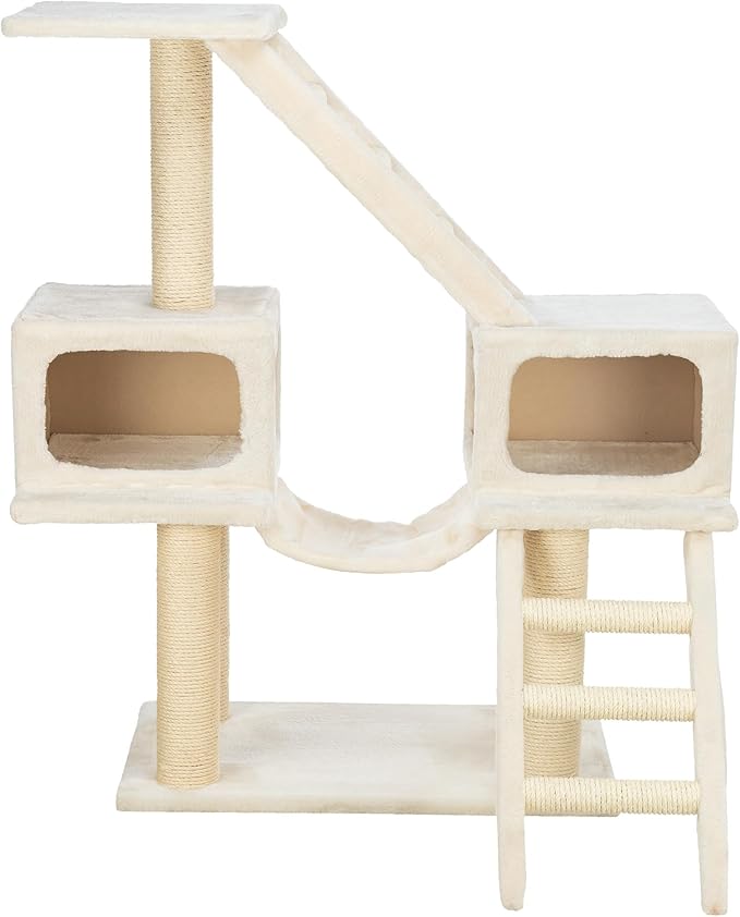TRIXIE Malaga Cat Tower – Cat Tree with Extra-Thick Sisal Posts, Caves, Platforms & Hammock – Durable Cat Furniture for Indoor Cats – Beige, 18" x 28" x 43"