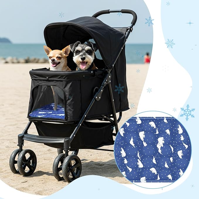 Nuanchu Dog Stroller Cooling Mat Waterproof Outdoor Pet Cooling Mat Washable Summer Cat Sleeping Blanket for Pet Stroller(11.81 x 19.69 Inches,Royal Blue Bear)