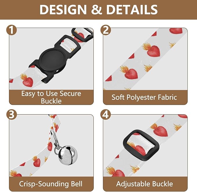 Dog Collar Hearts Fire Pattern Dog Collars Cute Puppy Collar Adjustable Cat Pet Collar for Dogs Cats Pets Supplies 2 Pack