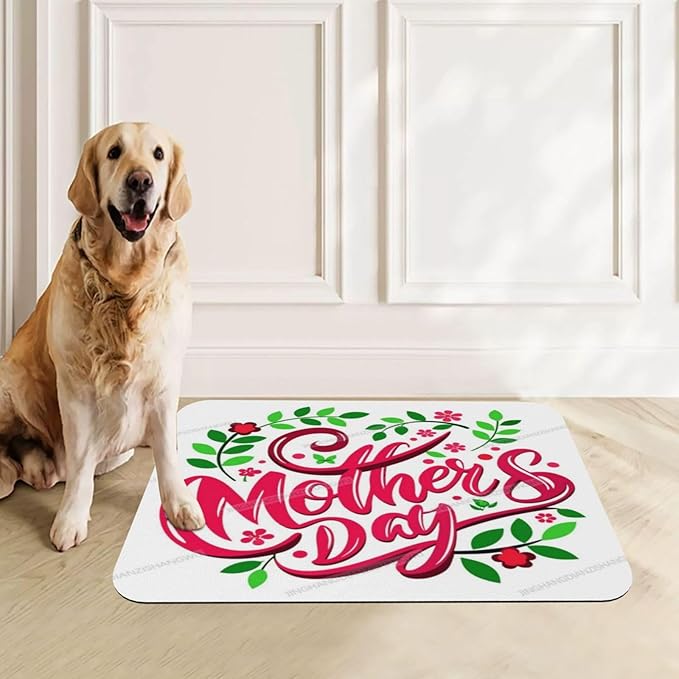 Pet Feeding Mat Absorbent Dog Mat for Food Water Bowl No Stains Quick Dry Water Dispenser Mats Happy Mother's Day Floral Gift Mom La Dog Accessories Pet Supplies Bowl for Messy Drinkers 18X12In