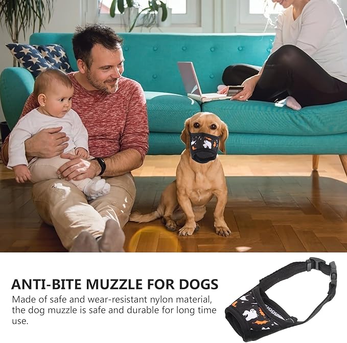Adjustable Anti-Barking Dog Muzzle for Small Dogs Puppy Breathable Outdoor Mouth Cover Soft Protective Pet Supplies Muzzle Size M Black Pattern
