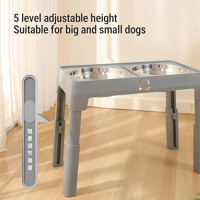 Pssopp Dog Supplies Stainless Steel Bowls Height Adjustable Foldable Pet Food Bowl for Small Medium Large Dogs Elevated Dog Bowl, 2 Raised Stand