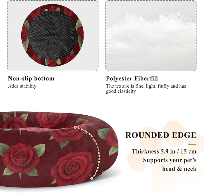 Pet Dog Bed Anti-Slip fluffier Orthopedic Dog Bed for Medium Size Pets Supplies Red Rose Seamless
