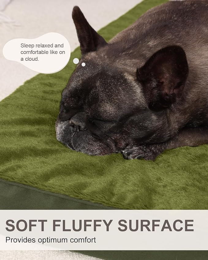 KSIIA Orthopedic Dog Bed Crate Waterproof Pet Mats for Small Dogs Deluxe Plush Washable Pet Bed with Egg Crate Foam & Removable Cover, 23 x 17 Inch, Green