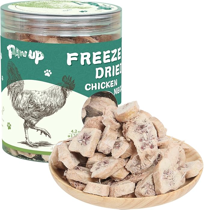 PAWUP Freeze Dried Dog Treats, Single Ingredient Natural Chicken Necks, High Protein Treats for Medium & Large Dogs Clean Teeth, 4.2 oz