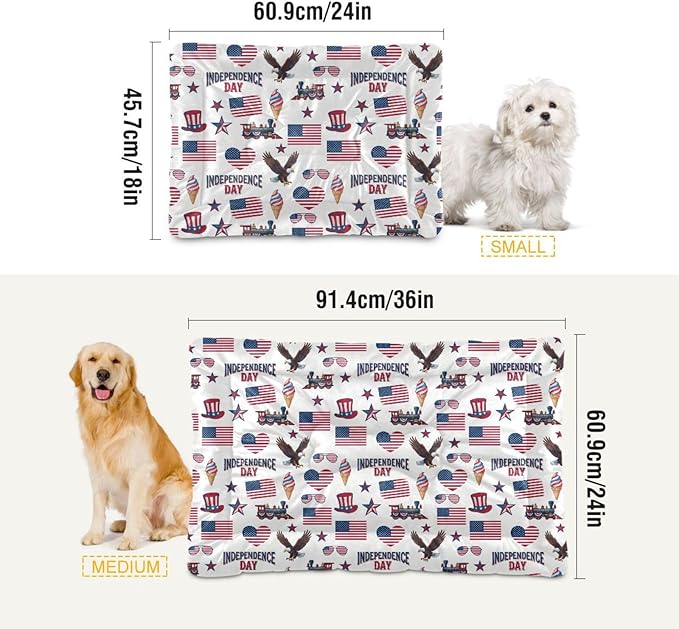 Dog Bed for Crate Washable Pet Sleep Pad, Independence Day Elements Kennel Mat with Non-Slip Bottom, Soft Fluffy Supplies Pet for Dogs and Cats (36x24 inch)