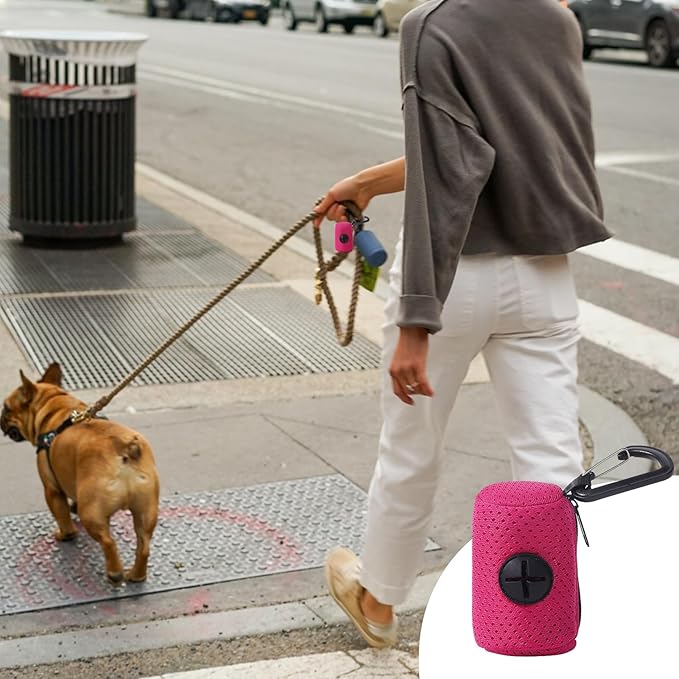 Dog Bag Holder | Mesh Fabric Attachment Waste Bag Dispenser with Zipper - Portable Dog Poop Holder, Fashion Pet Supplies for Walking, Outdoor, Training