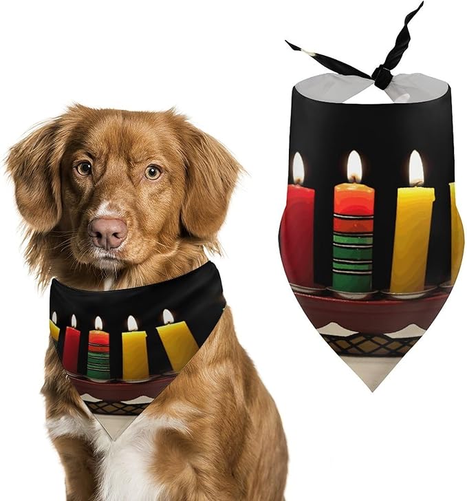Dog Bandana Spring Pet Scarf Adjustable Triangle Kwanzaa Candles Printing Dog Bib Washable Polyester Puppy Bandana for Small Medium Large Dogs Cat Birthday Party Supplies