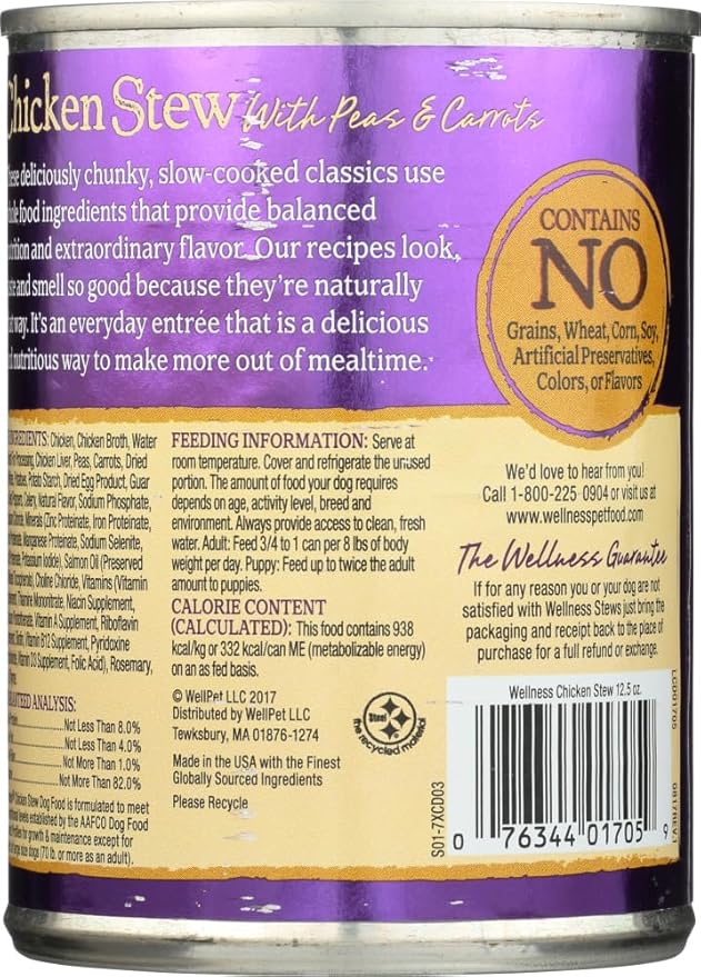 Wellness Dog, Can, Chkn Stw, Pea and Crrt, 12.50-Ounce (Pack of 6)