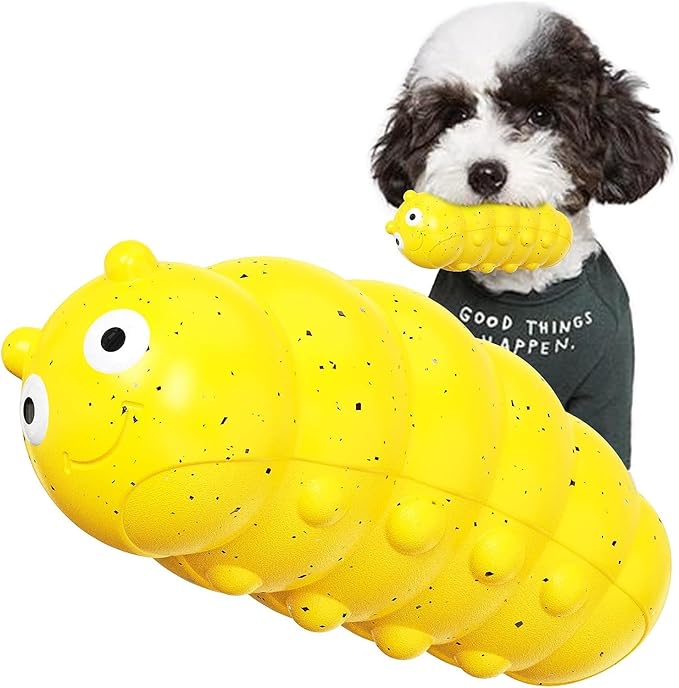 Large Size BouncyLarva Squeaky Dog Toy for Medium/Large Dogs Breed Aggressive Chewers Durable Bouncy Squeak Toys Yellow