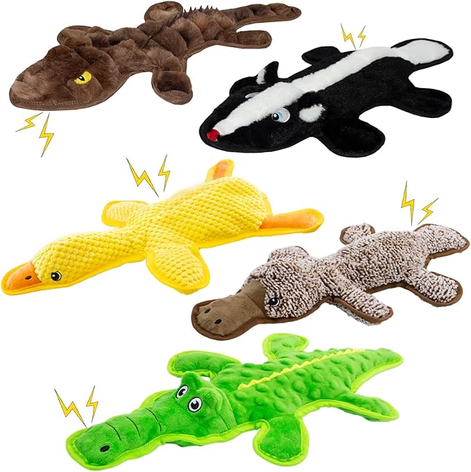 No Stuffing Dog Squeak Toys, 5 Pack Chew Toys with Crinkle to Keep Them Busy, Plush Puppy Teething Toys for Indoor & Outdoor Play, Best Birthday Gift for Large Breed