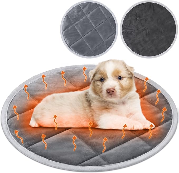 2 Pcs Self Warming Cat Mat Round Self Heating Pad Bed Reversible Machine Washable Heated Bed Anti Slip Warming Pad Pet Mat for Cat Crate Indoor Outdoor(Gray,19 Inch)
