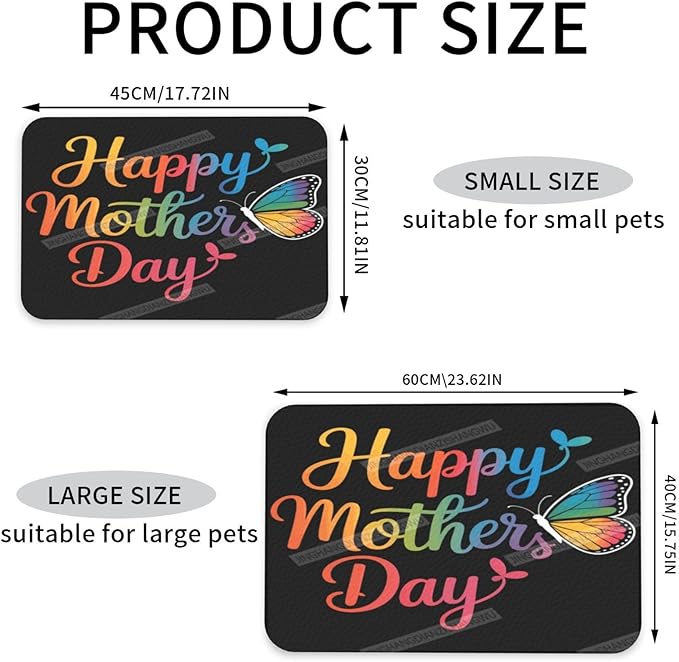 Pet Feeding Mat for Floors Waterproof Dog Mat for Food and Water Butterfly Happy Mother's Day Floral Gift Mom Bz Absorbent Quick Dry Non Slip Mats Cat Bowls 24x16In